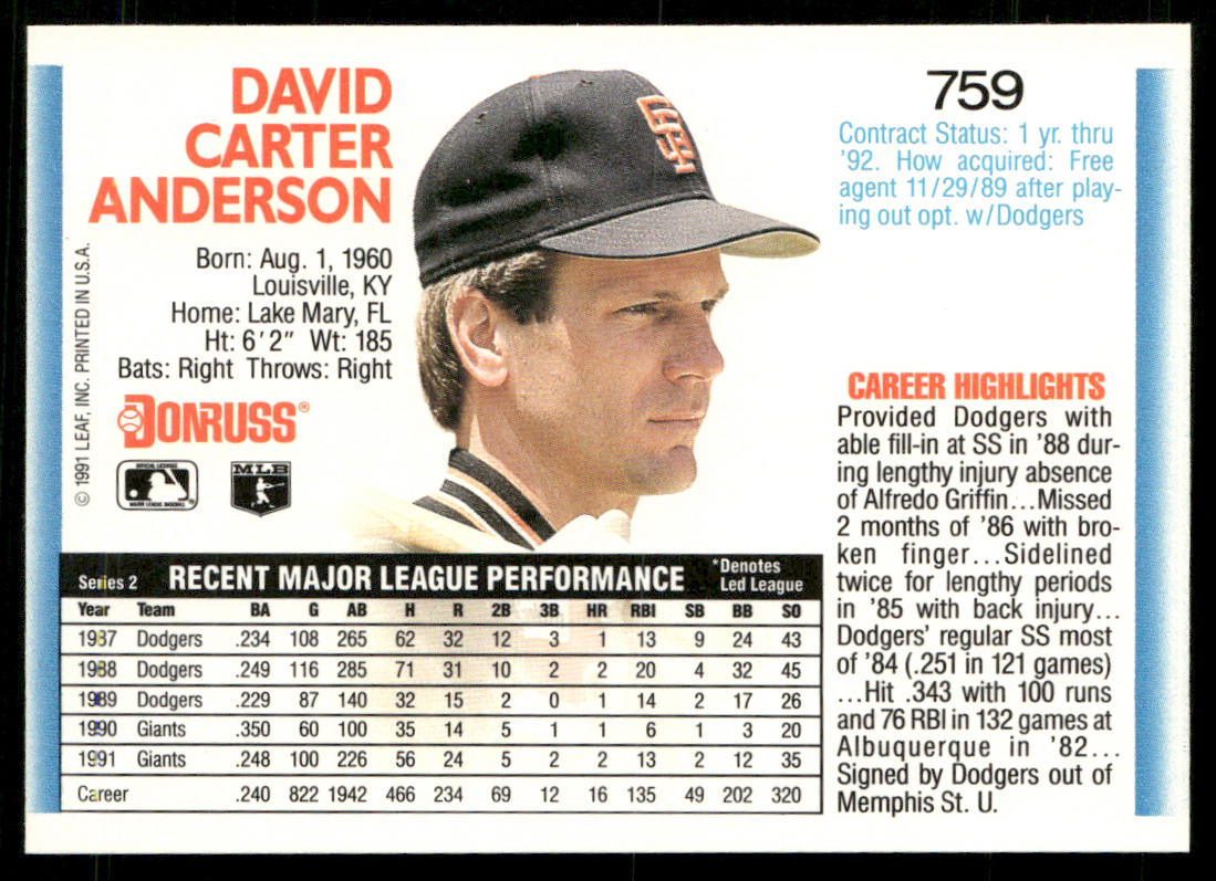 Les Lancaster 1992 Donruss #296b Chicago Cubs back