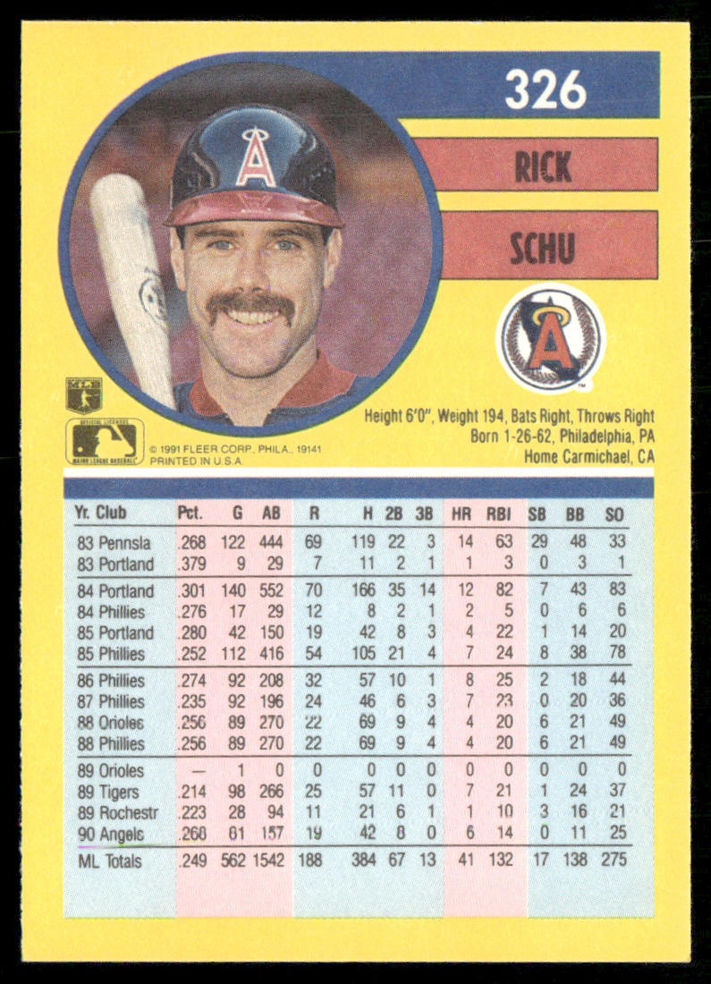 Rick Schu 1991 Fleer #326a California Angels