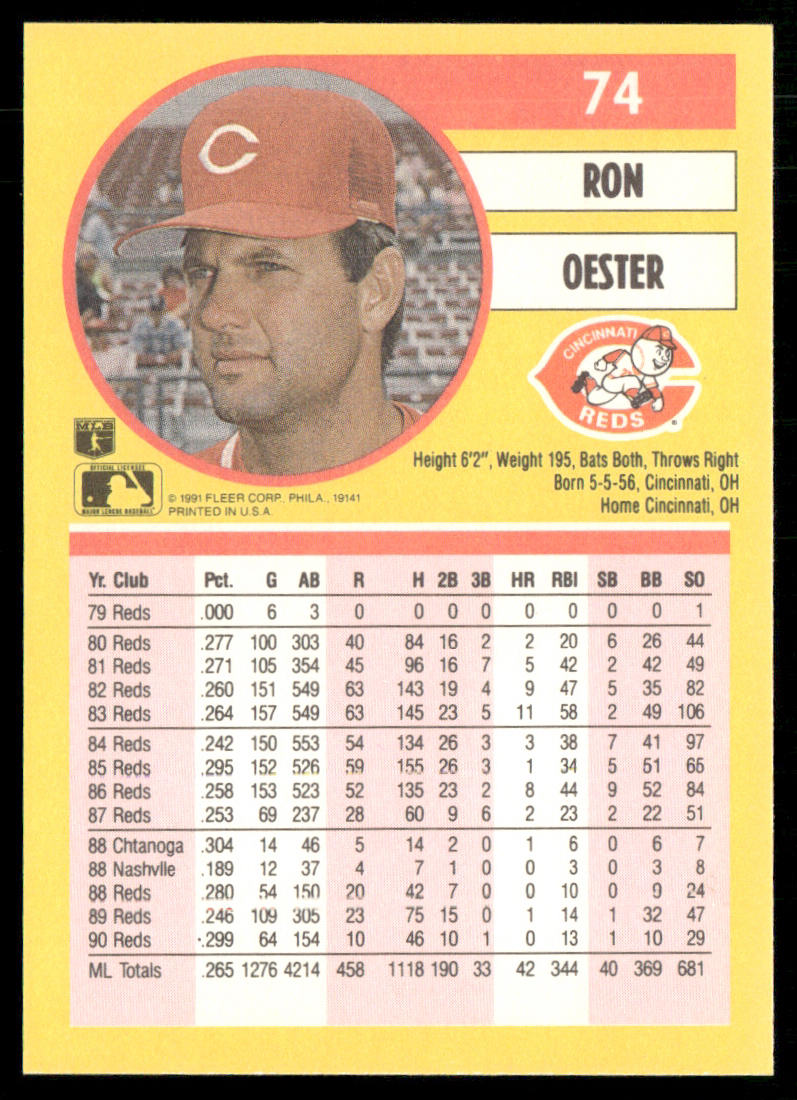 Ron Oester 1991 Fleer #74b Cincinnati Reds