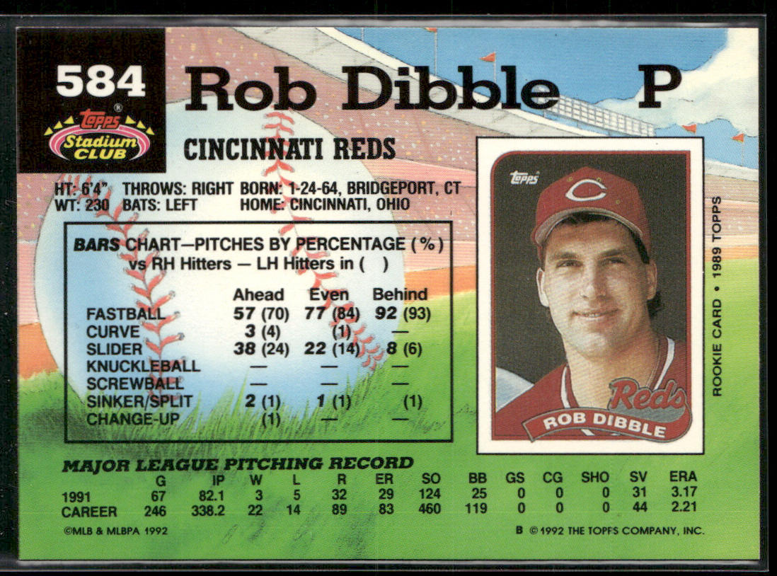 Rob Dibble 1992 Stadium Club #584 Cincinnati Reds