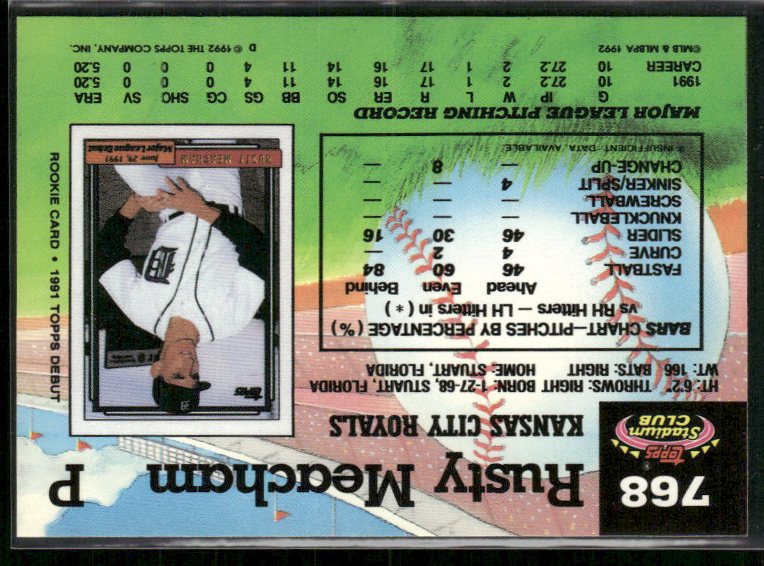 Rusty Meacham 1992 Stadium Club #768b Kansas City Royals