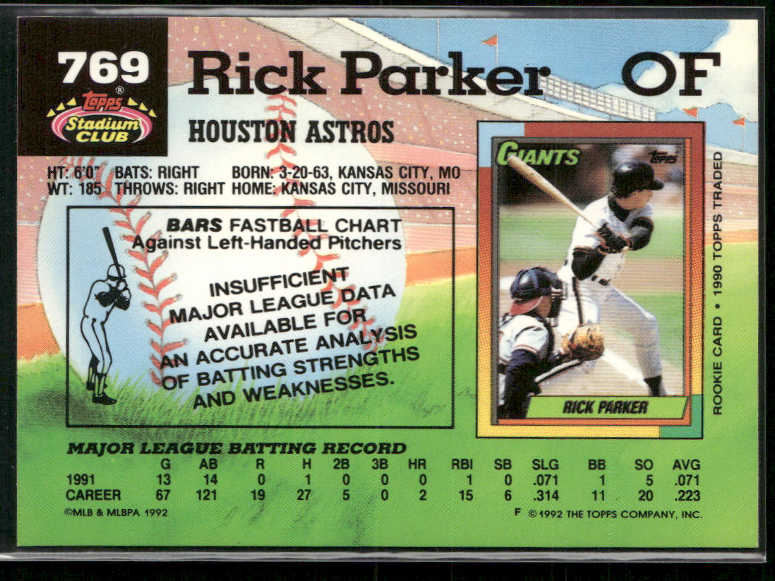 Rick Parker 1992 Stadium Club #769b Houston Astros