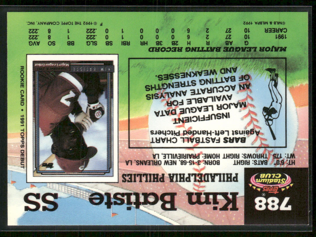 Kim Batiste 1992 Stadium Club #788b Philadelphia Phillies