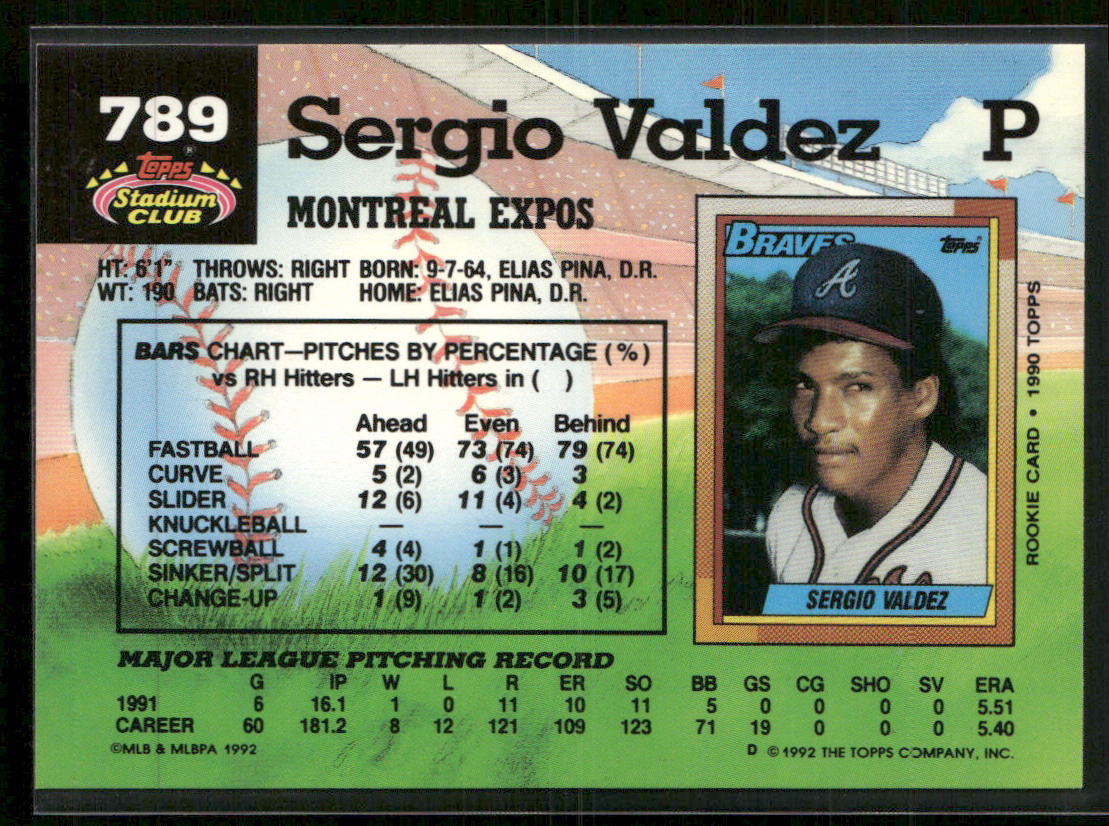 Sergio Valdez 1992 Stadium Club #789 Montreal Expos