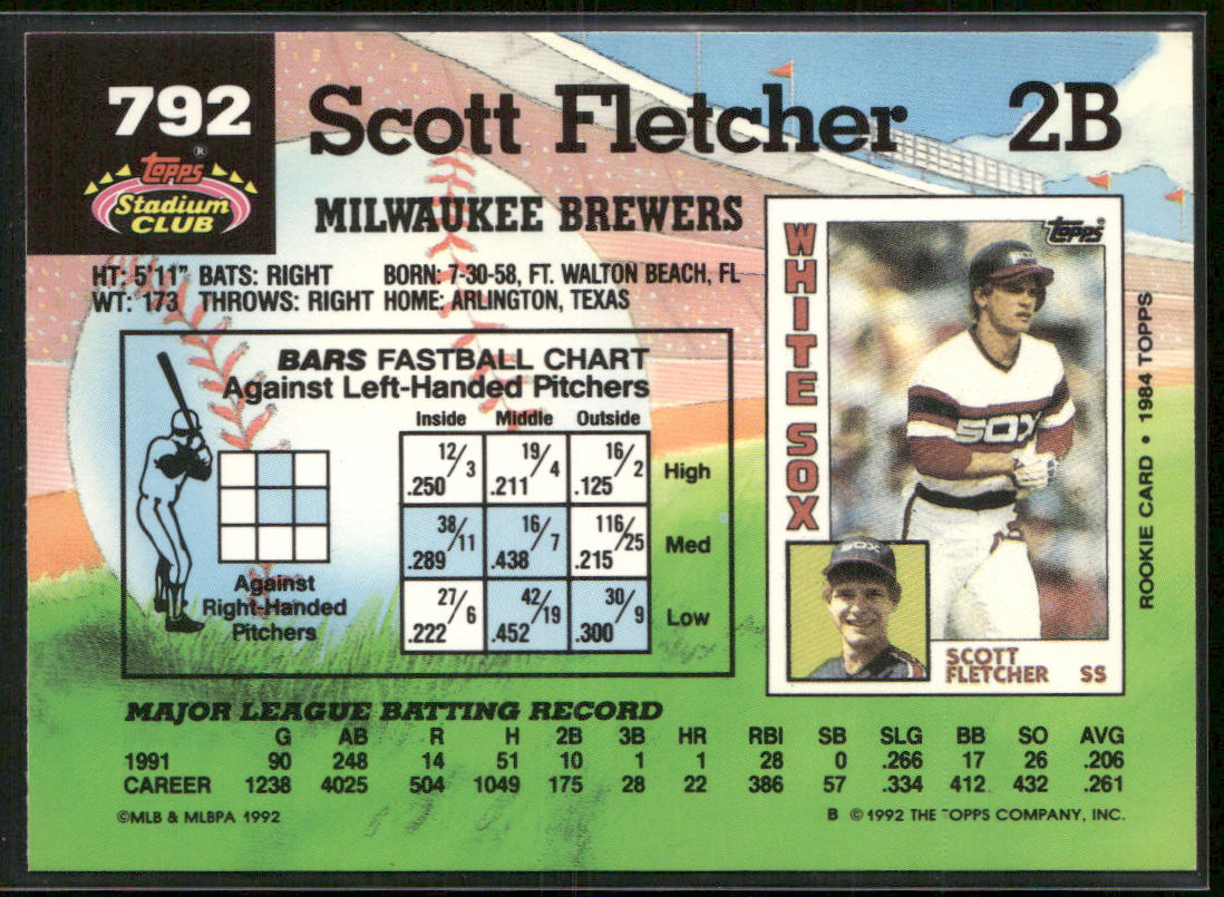 Scott Fletcher 1992 Stadium Club #792b Milwaukee Brewers