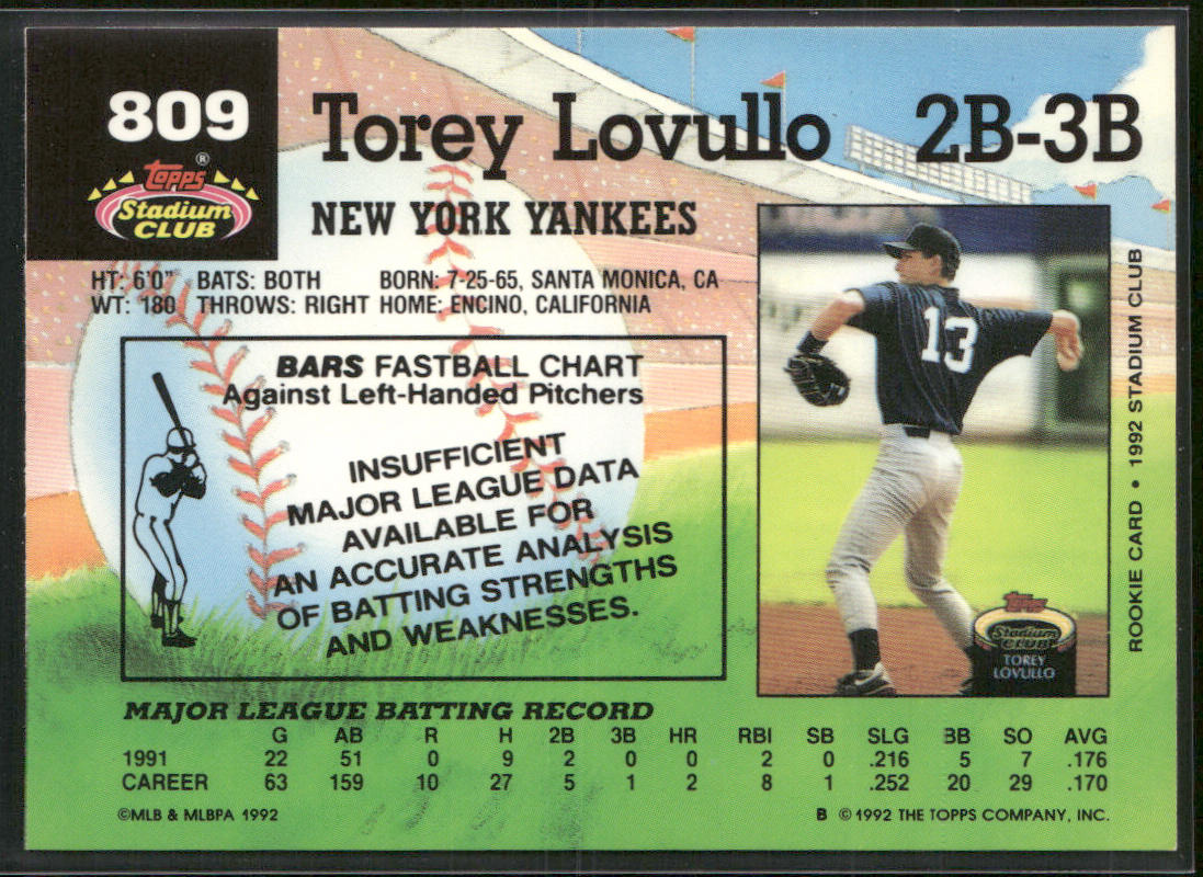 Torey Lovullo 1992 Stadium Club #809 New York Yankees