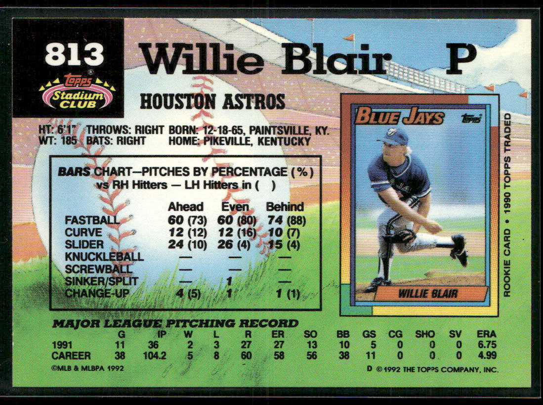 Willie Blair 1992 Stadium Club #813 Houston Astros