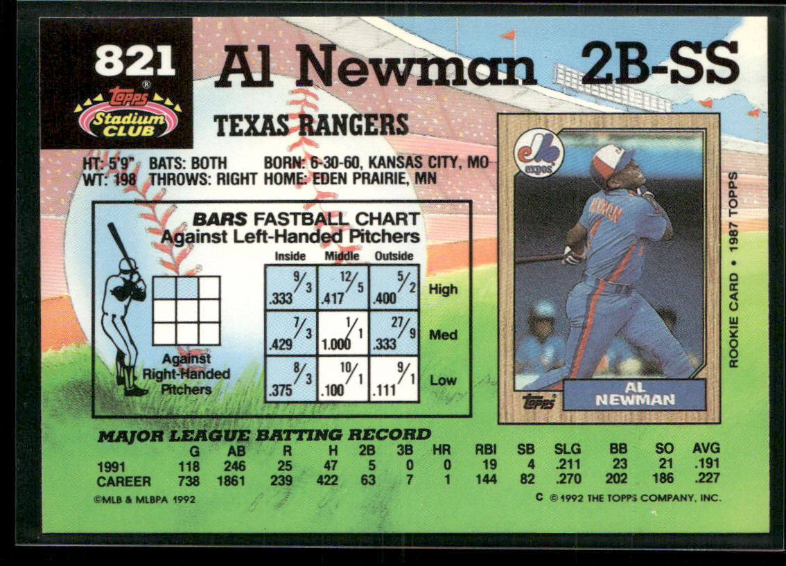 Al Newman 1992 Stadium Club #821b Texas Rangers