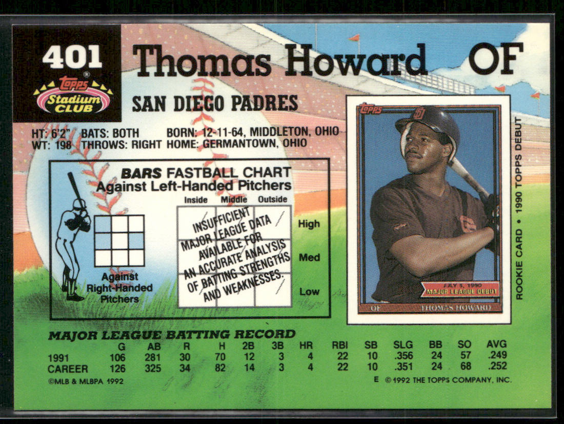 Thomas Howard 1992 Stadium Club #401b San Diego Padres