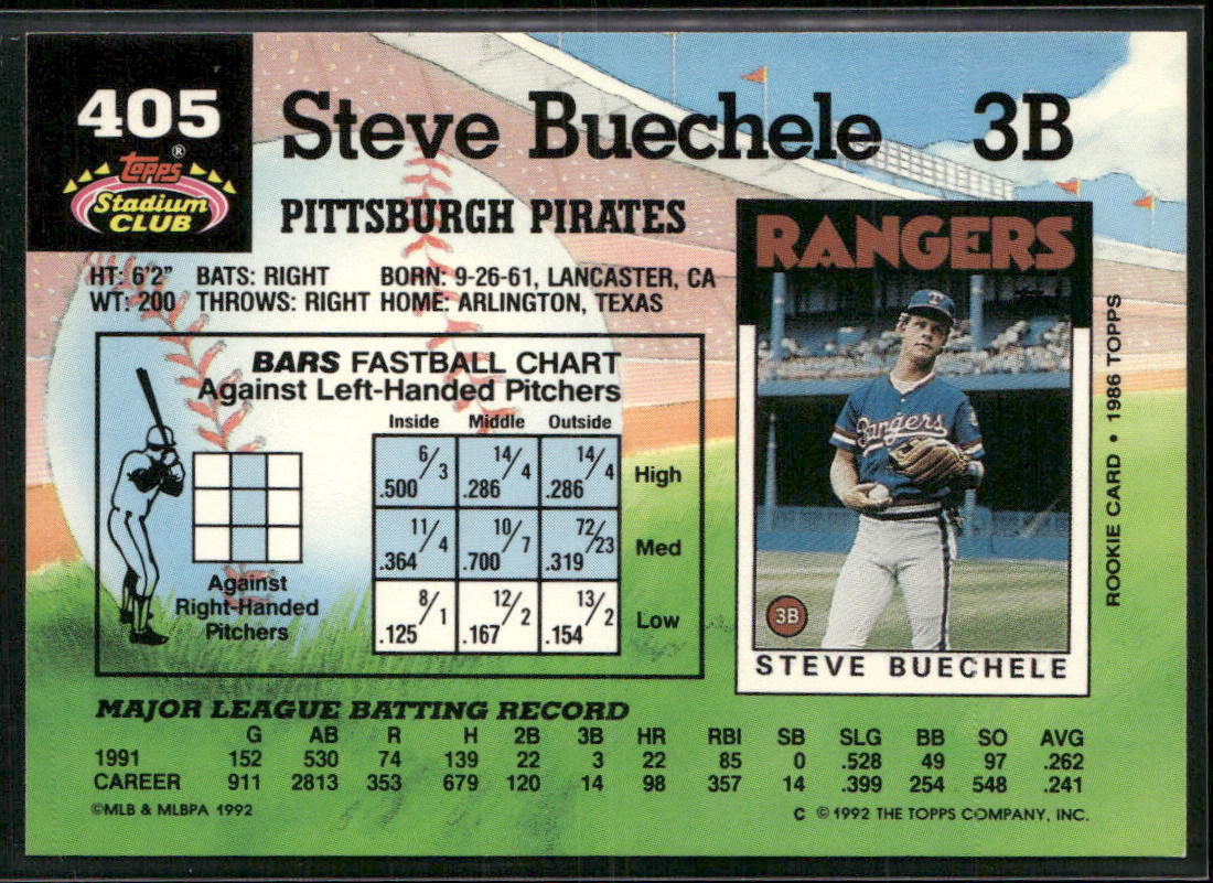 Steve Buechele 1992 Stadium Club #405 Pittsburgh Pirates