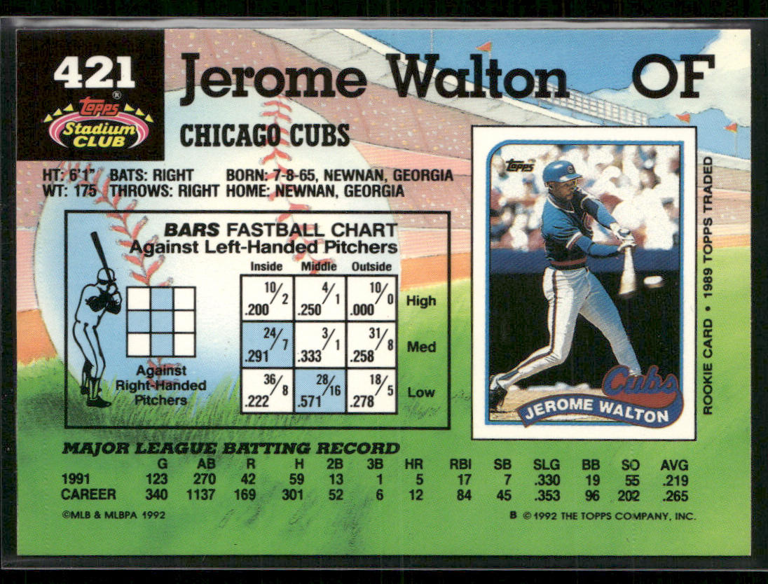 Jerome Walton 1992 Stadium Club #421 Chicago Cubs