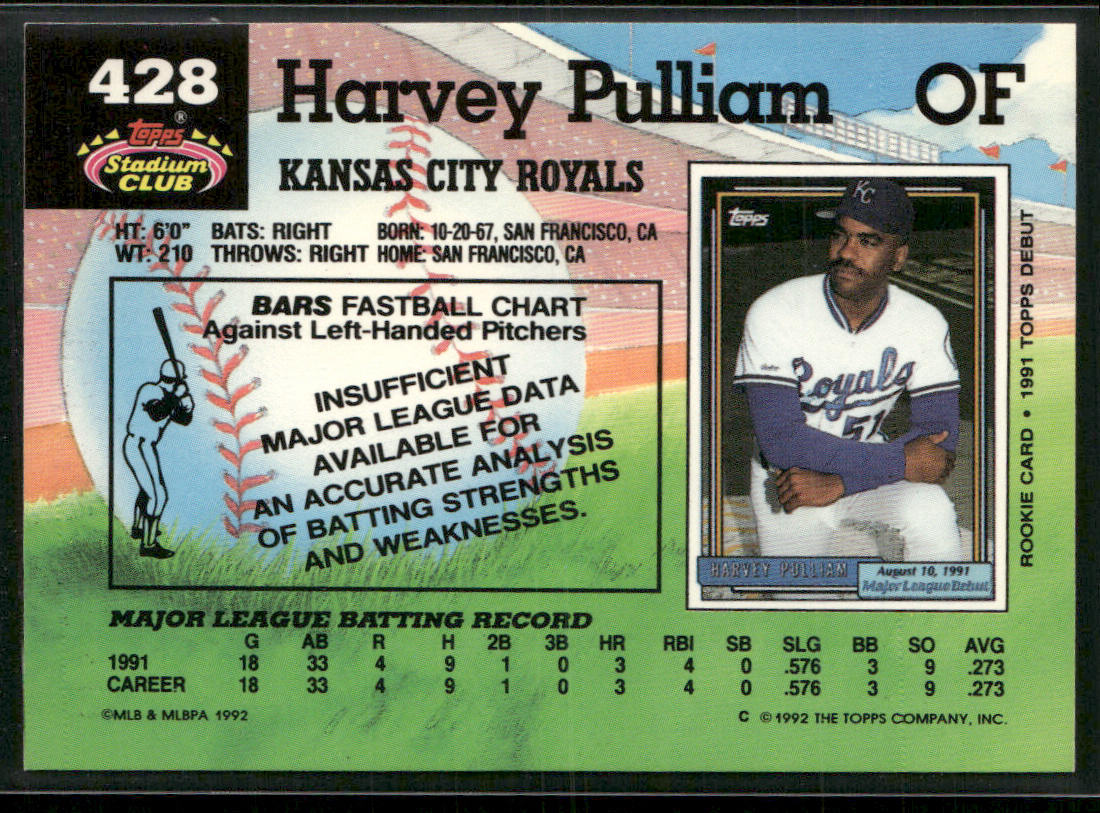 Harvey Pulliam 1992 Stadium Club #428 Kansas City Royals