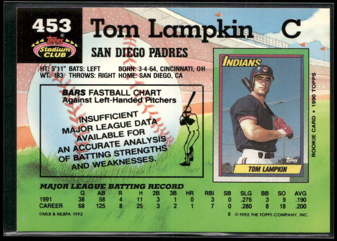 Tom Lampkin 1992 Stadium Club #453 San Diego Padres