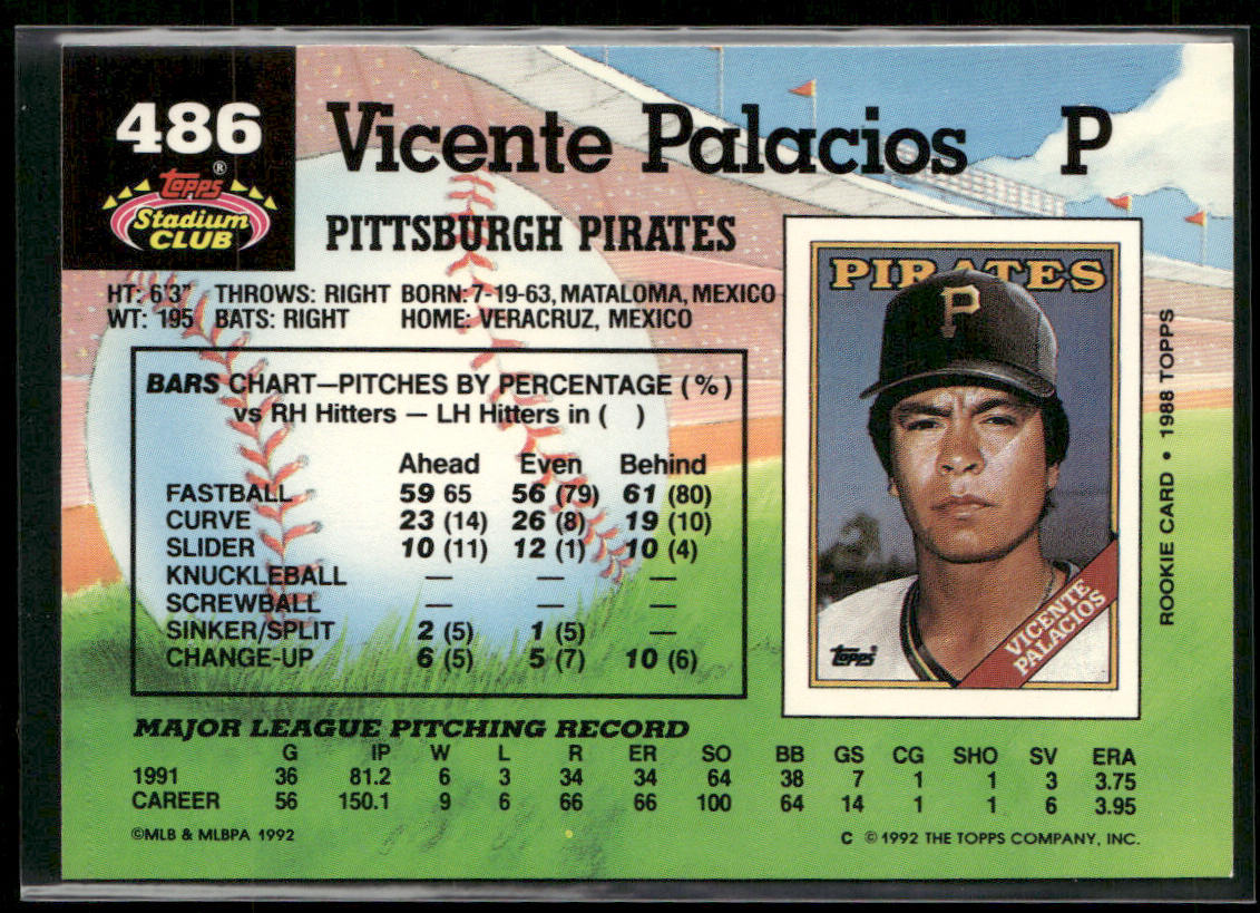 Vicente Palacios 1992 Stadium Club #486 Pittsburgh Pirates