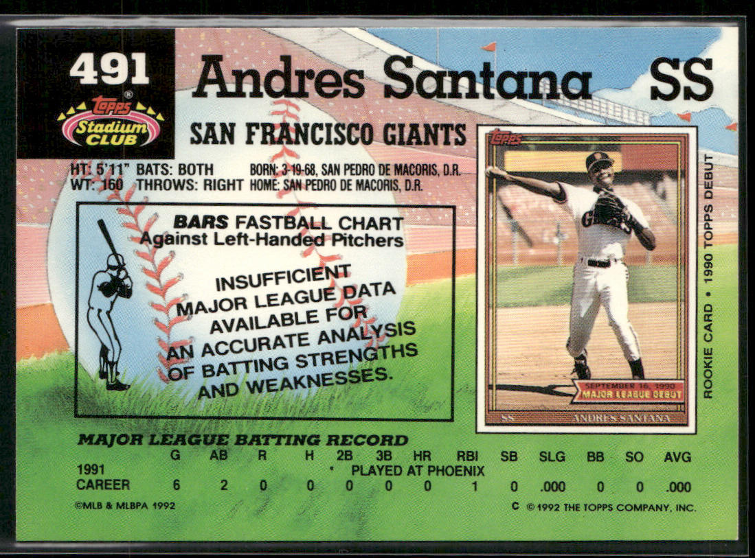 Andres Santana 1992 Stadium Club #491 San Francisco Giants