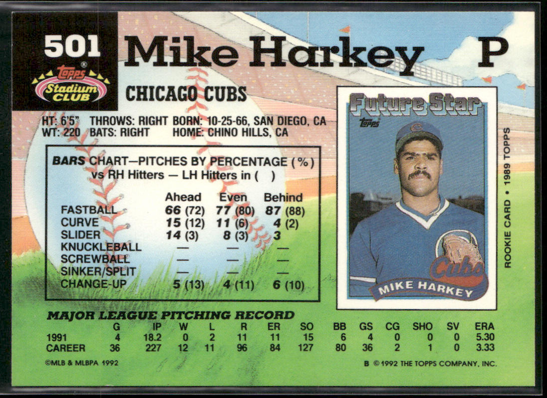 Mike Harkey 1992 Stadium Club #501 Chicago Cubs