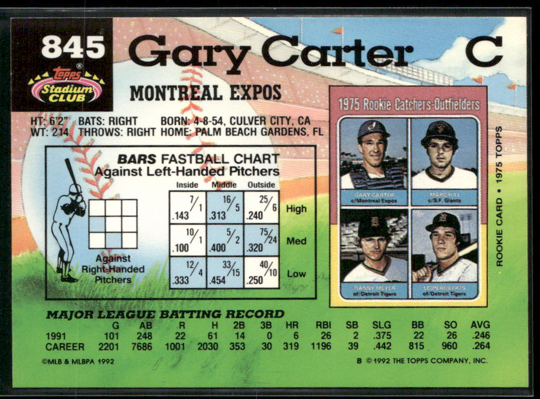Gary Carter 1992 Stadium Club #845 Montreal Expos