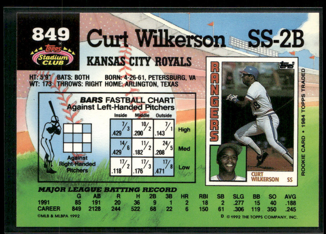 Curt Wilkerson 1992 Stadium Club #849 Kansas City Royals