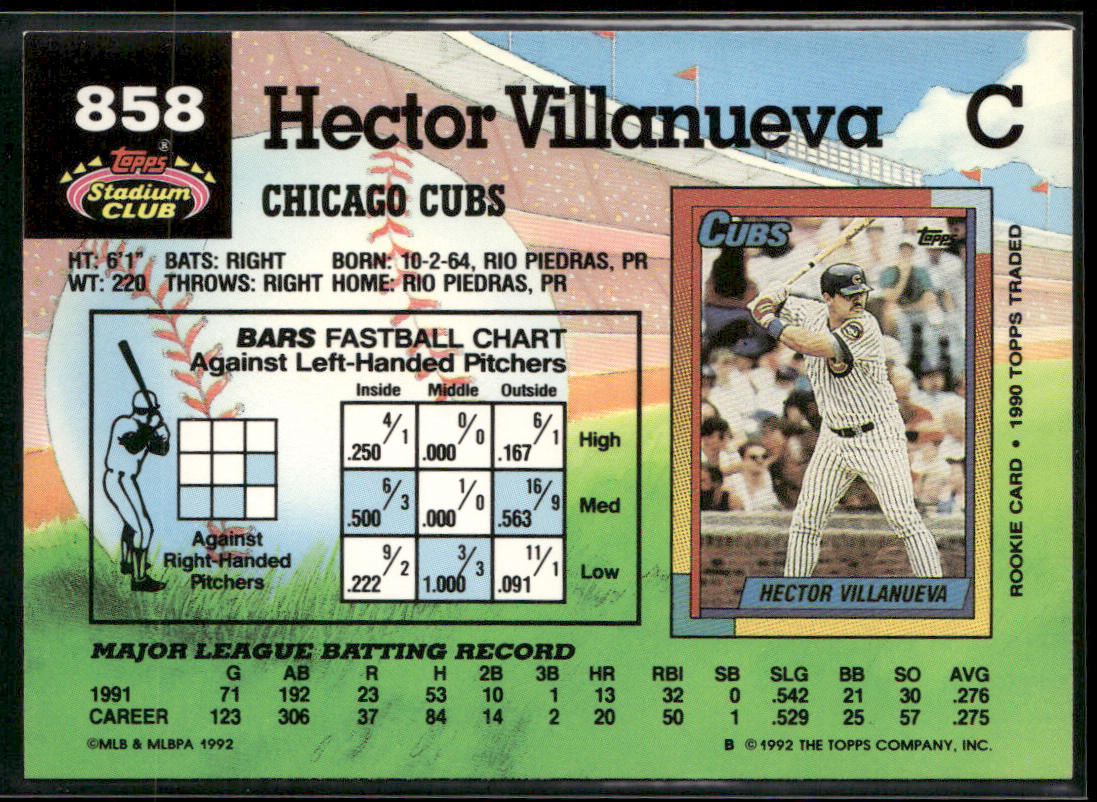 Hector Villanueva 1992 Stadium Club #858b Chicago Cubs