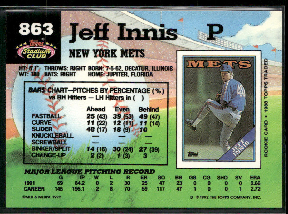 Jeff Innis 1992 Stadium Club #863 New York Mets