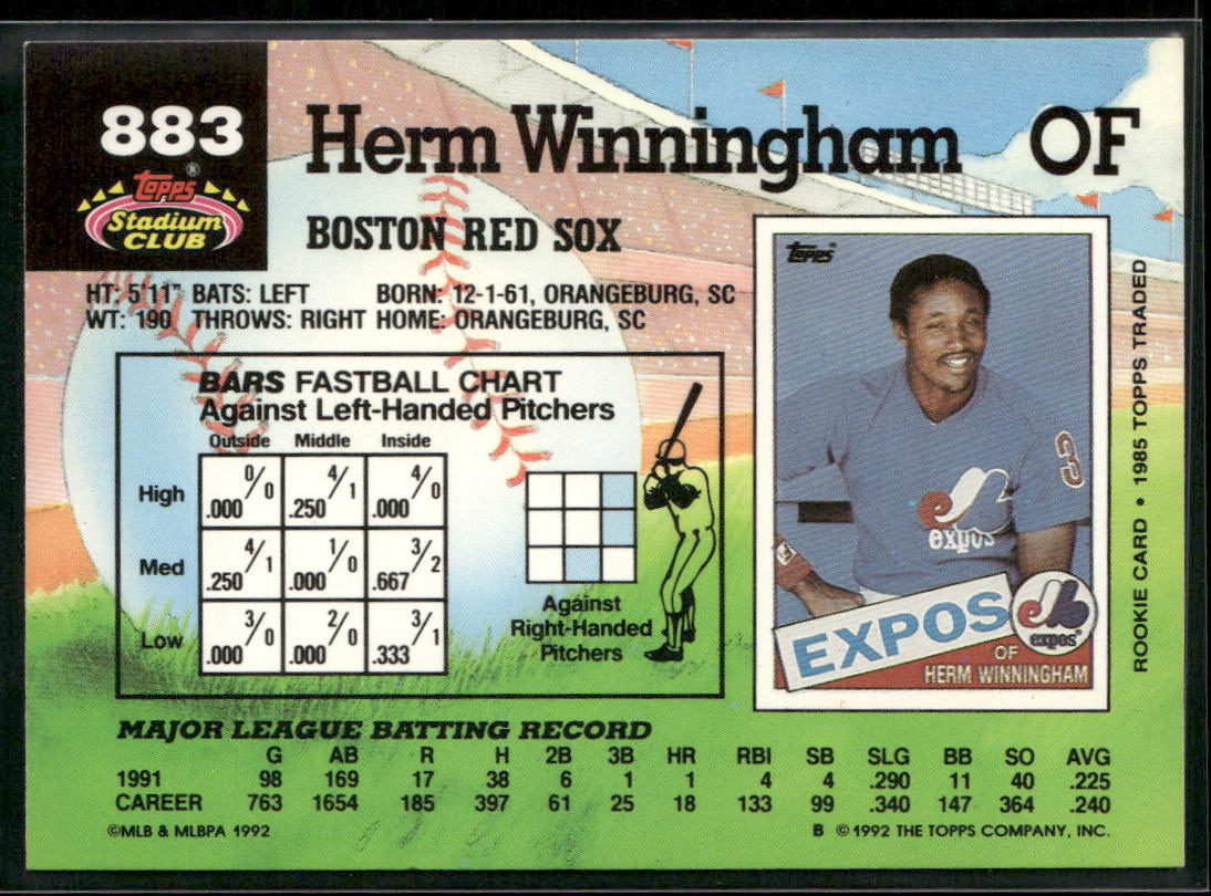 Herm Winningham 1992 Stadium Club #883b Boston Red Sox