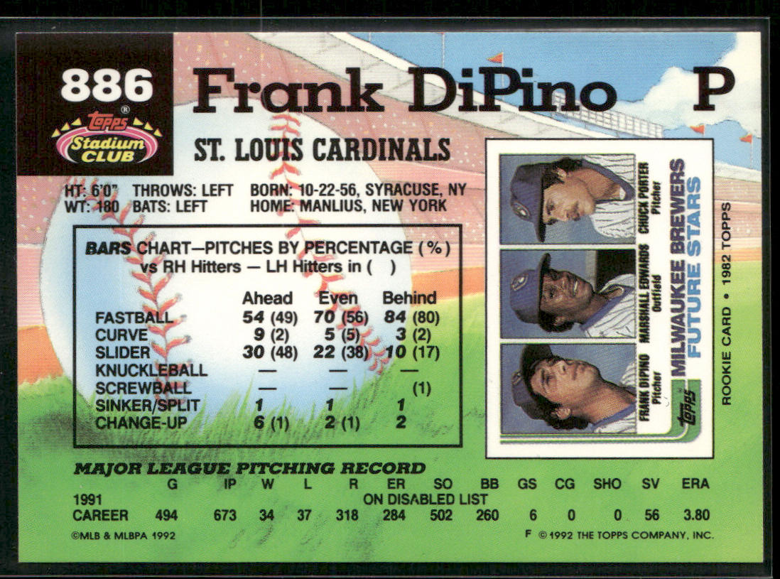 Frank DiPino 1992 Stadium Club #886 St. Louis Cardinals