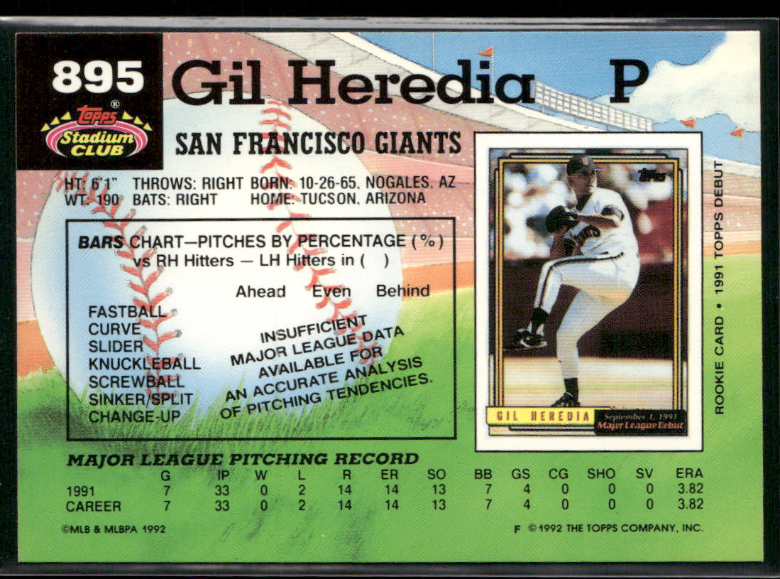 Gil Heredia 1992 Stadium Club #895 RC San Francisco Giants
