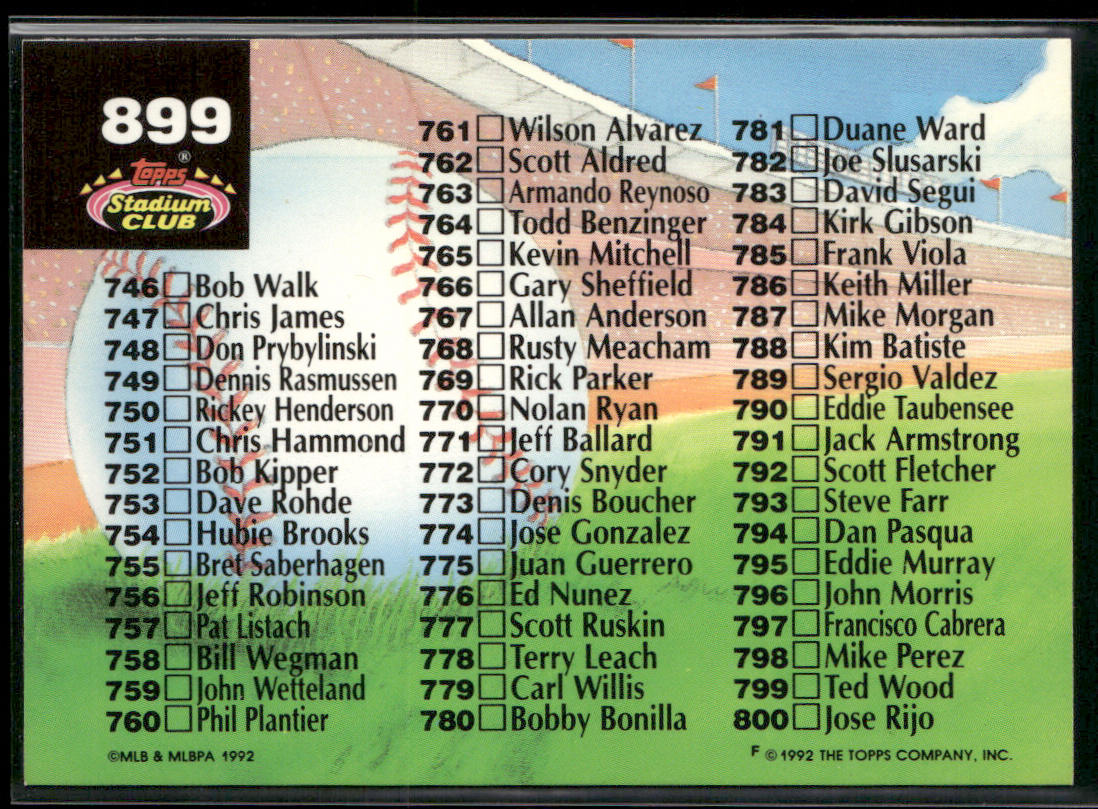 Checklist: 701-800 1992 Stadium Club #899