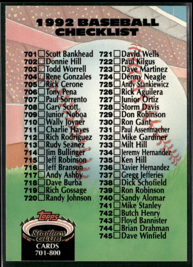Checklist: 701-800 1992 Stadium Club #899