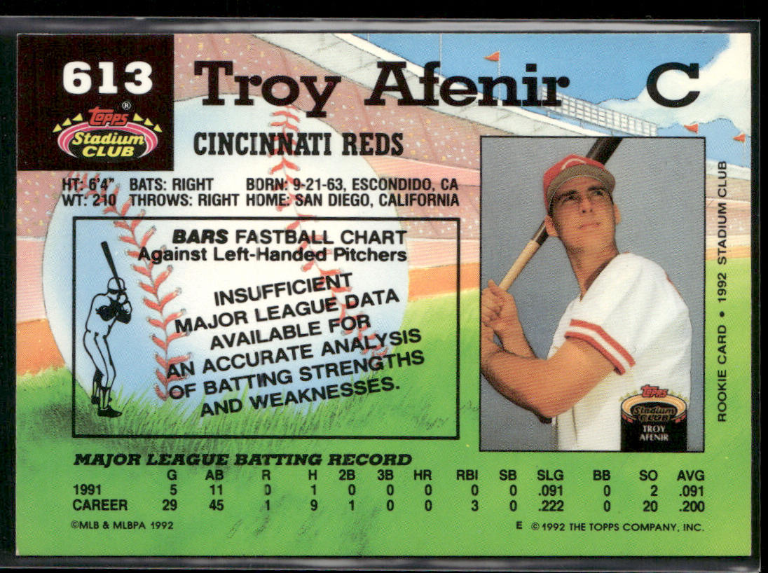 Troy Afenir 1992 Stadium Club #613b Cincinnati Reds