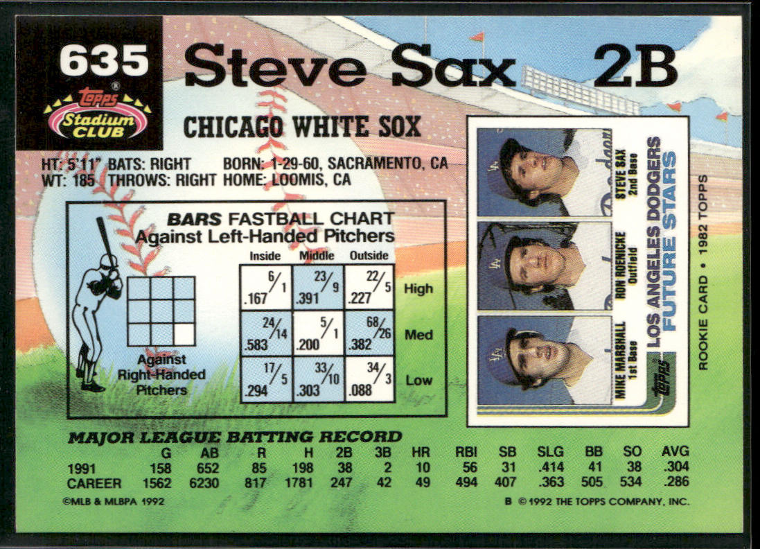 Steve Sax 1992 Stadium Club #635b Chicago White Sox
