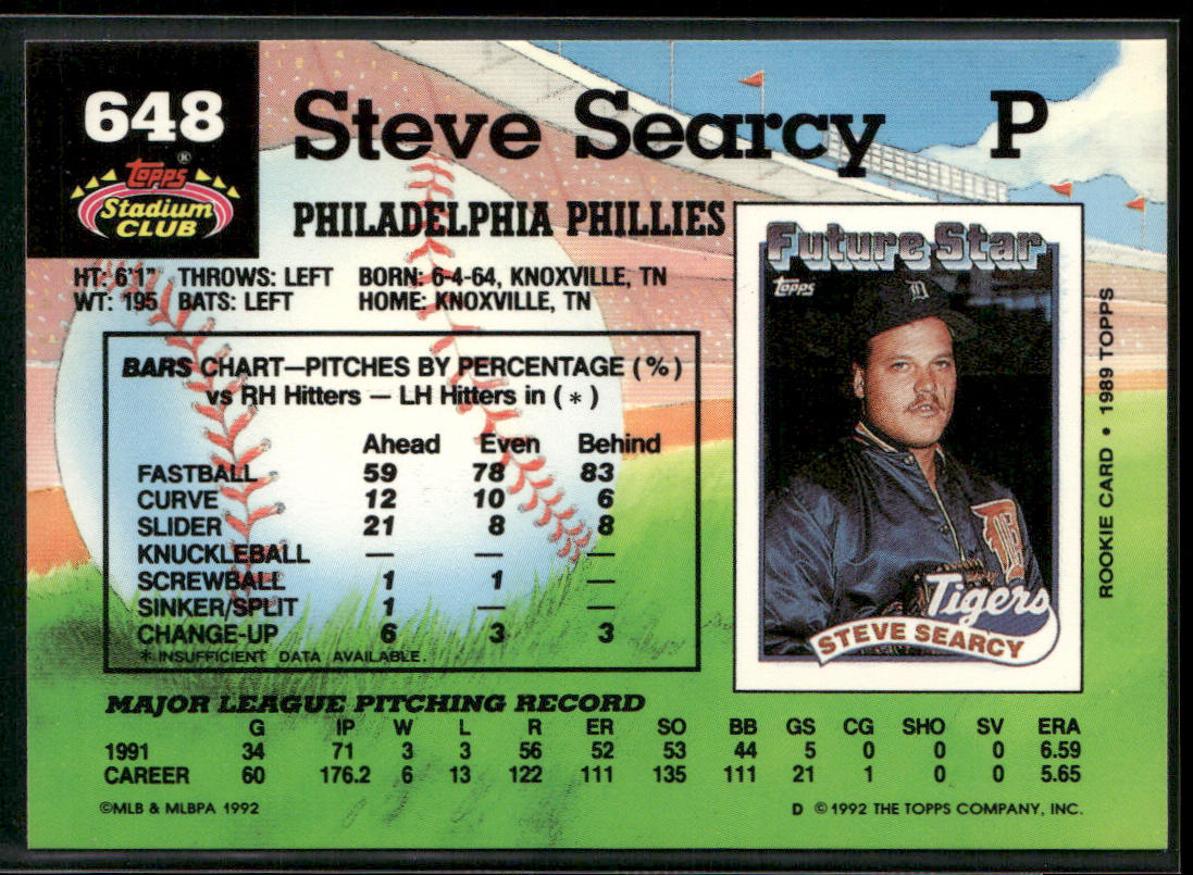 Steve Searcy 1992 Stadium Club #648 Philadelphia Phillies