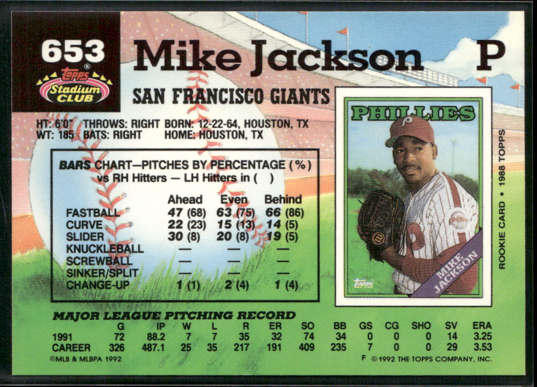Mike Jackson 1992 Stadium Club #653b San Francisco Giants