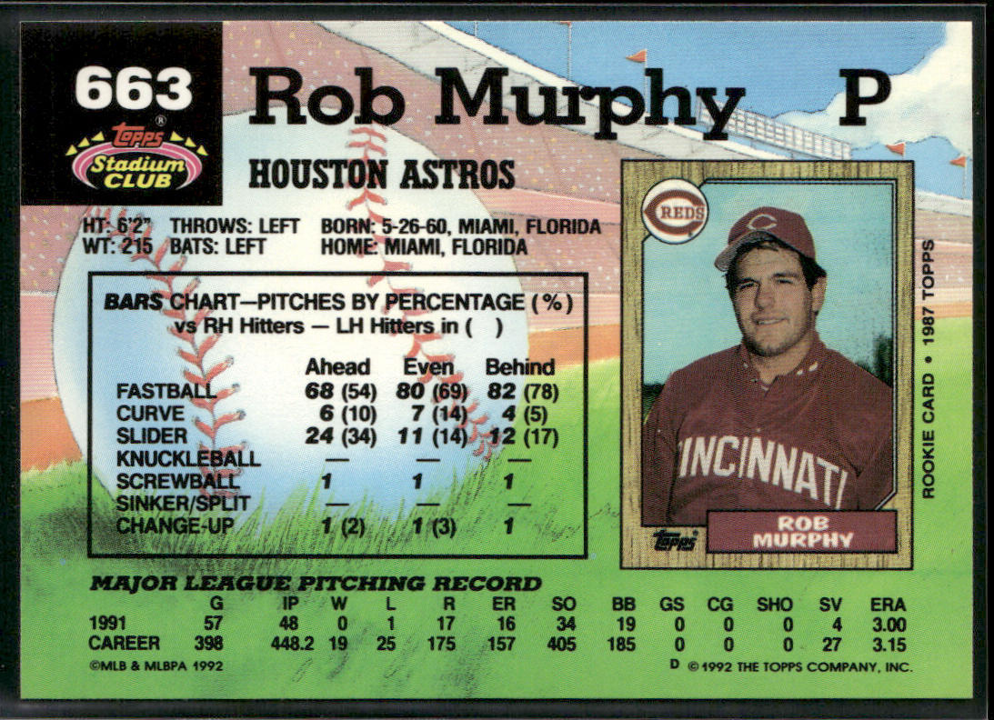 Rob Murphy 1992 Stadium Club #663 Houston Astros