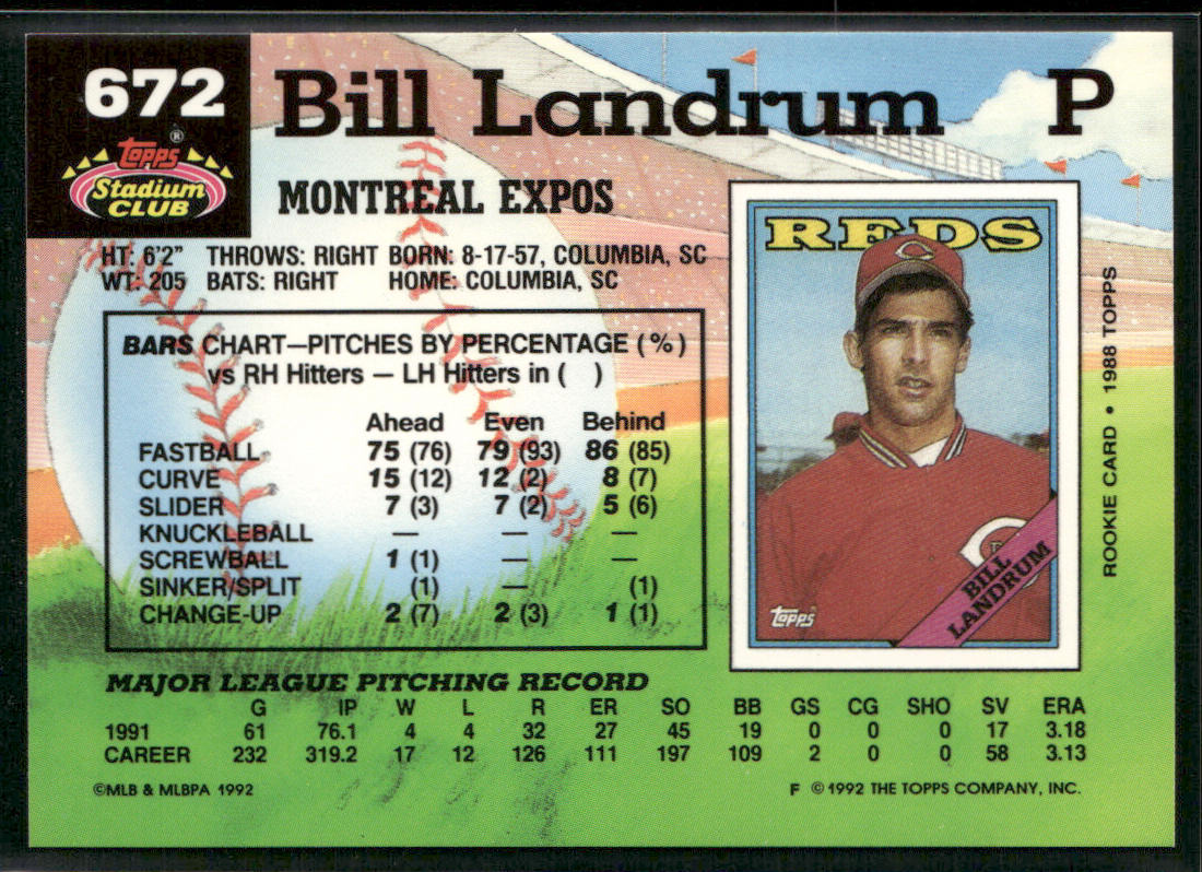 Bill Landrum 1992 Stadium Club #672 Montreal Expos