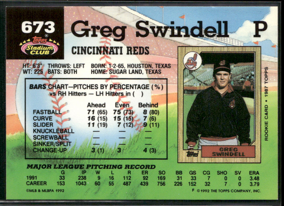 Greg Swindell 1992 Stadium Club #673 Cincinnati Reds