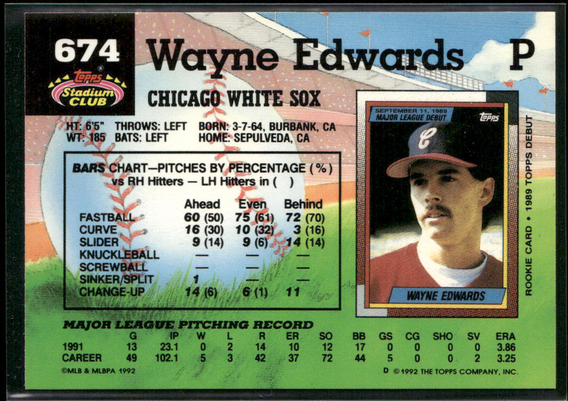 Wayne Edwards 1992 Stadium Club #674 Chicago White Sox