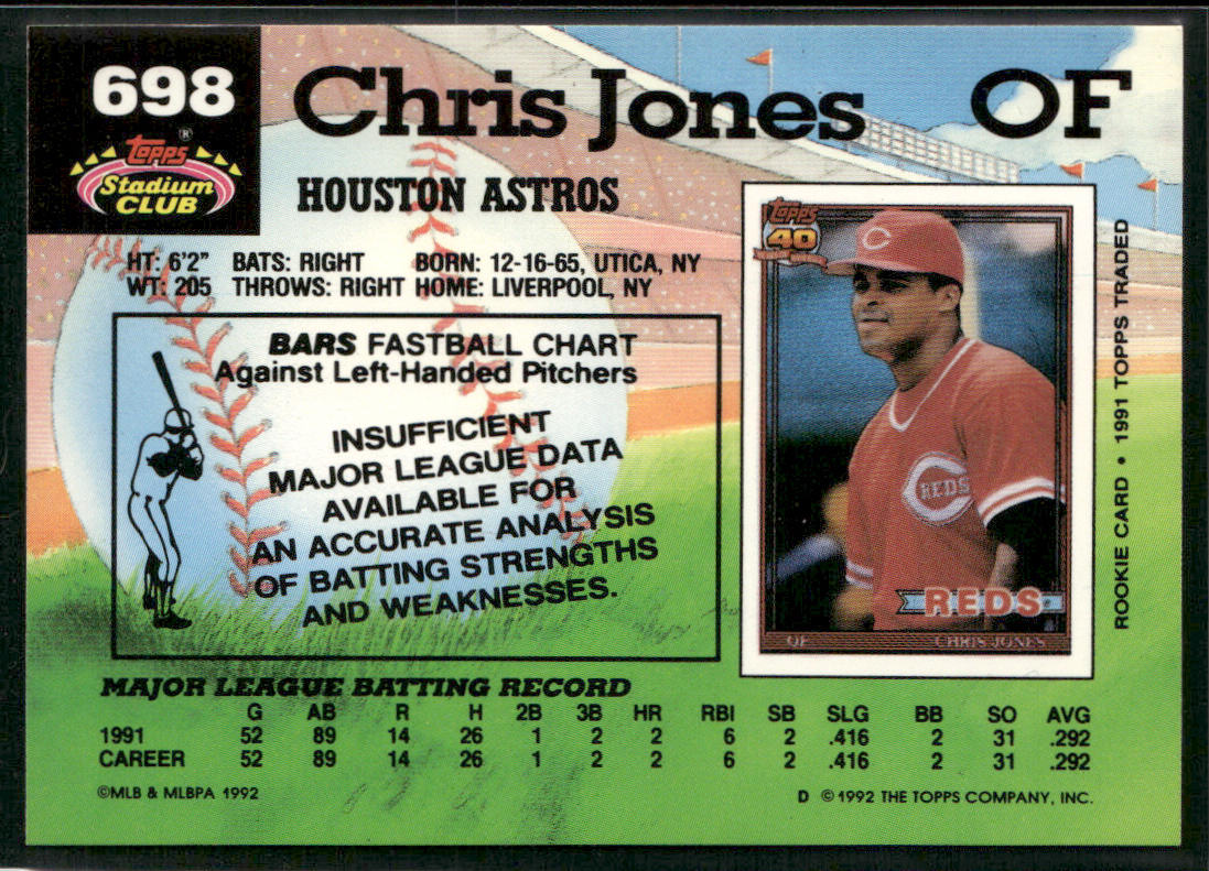 Chris Jones 1992 Stadium Club #698 Houston Astros