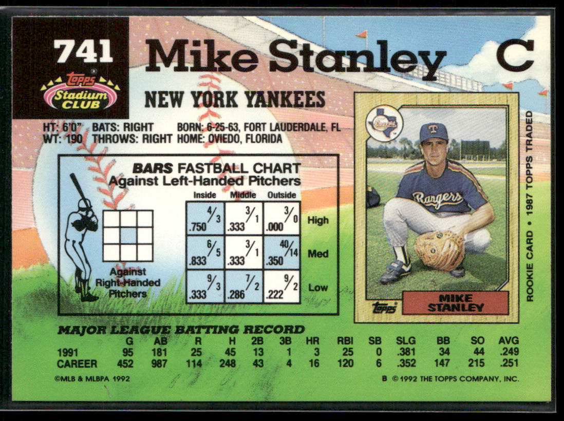 Mike Stanley 1992 Stadium Club #741 New York Yankees