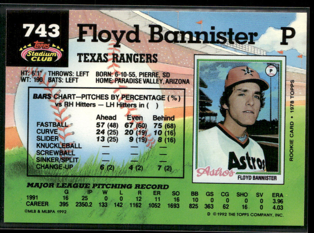 Floyd Bannister 1992 Stadium Club #743b Texas Rangers