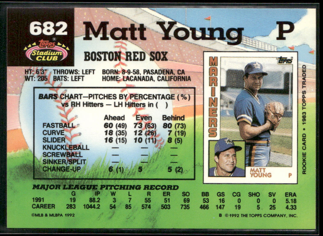 Matt Young 1992 Stadium Club #682b Boston Red Sox