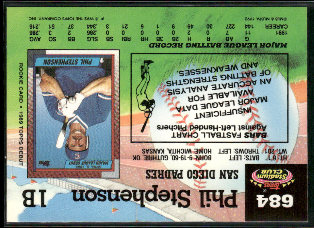 Phil Stephenson 1992 Stadium Club East Coast National #684 San Diego Padres