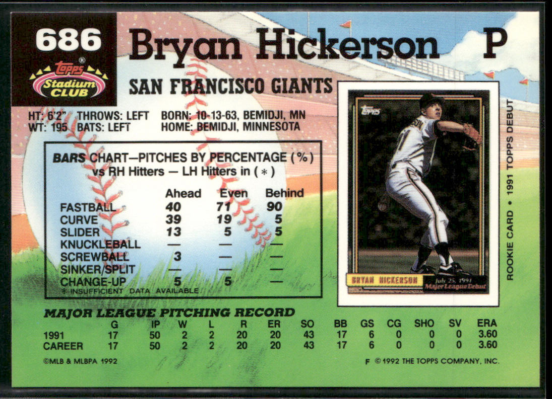 Bryan Hickerson 1992 Stadium Club #686b RC San Francisco Giants
