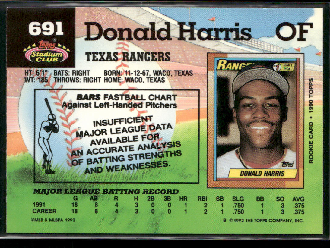 Donald Harris 1992 Stadium Club #691 Texas Rangers