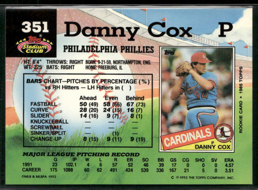 Danny Cox 1992 Stadium Club #351 Philadelphia Phillies