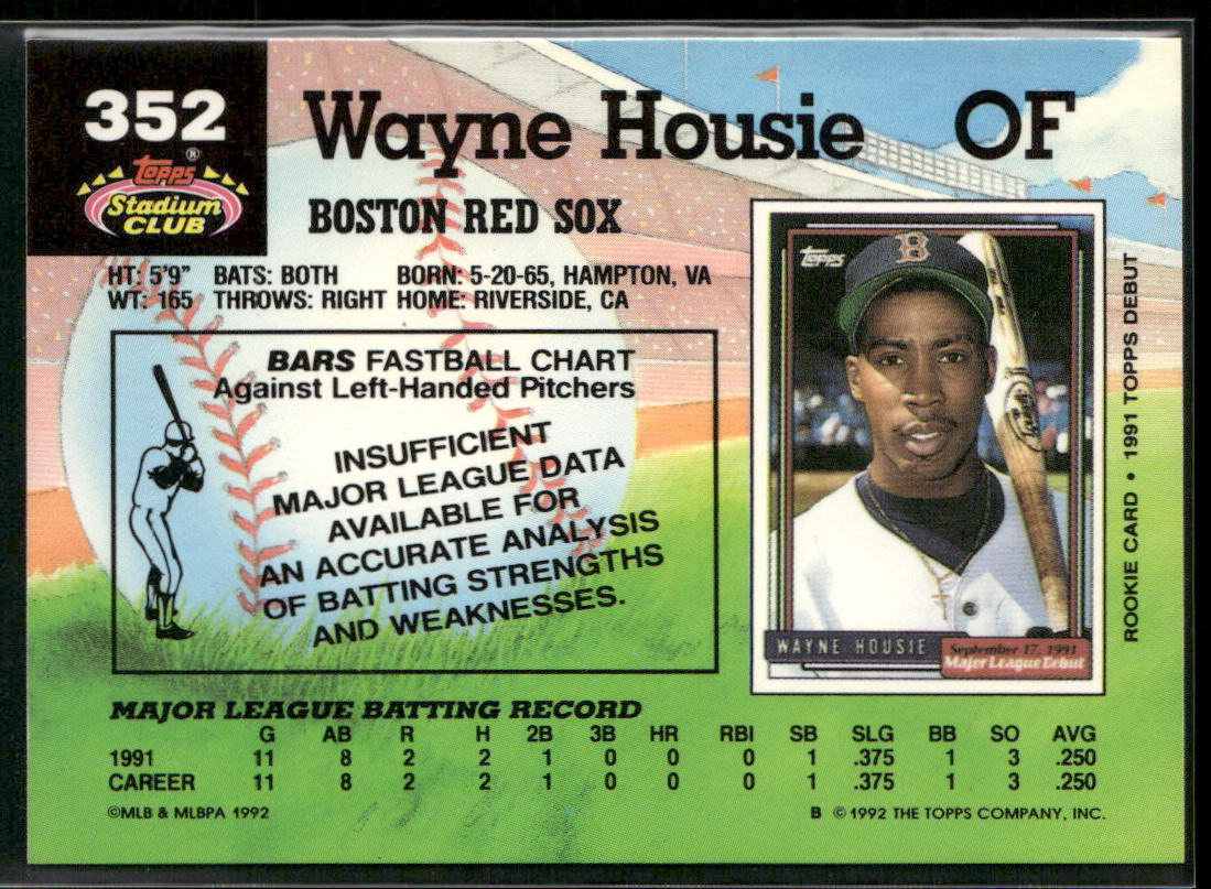 Wayne Housie 1992 Stadium Club #352 RC Boston Red Sox