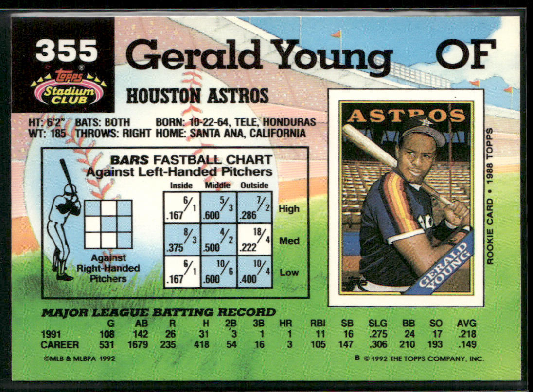 Gerald Young 1992 Stadium Club #355 Houston Astros