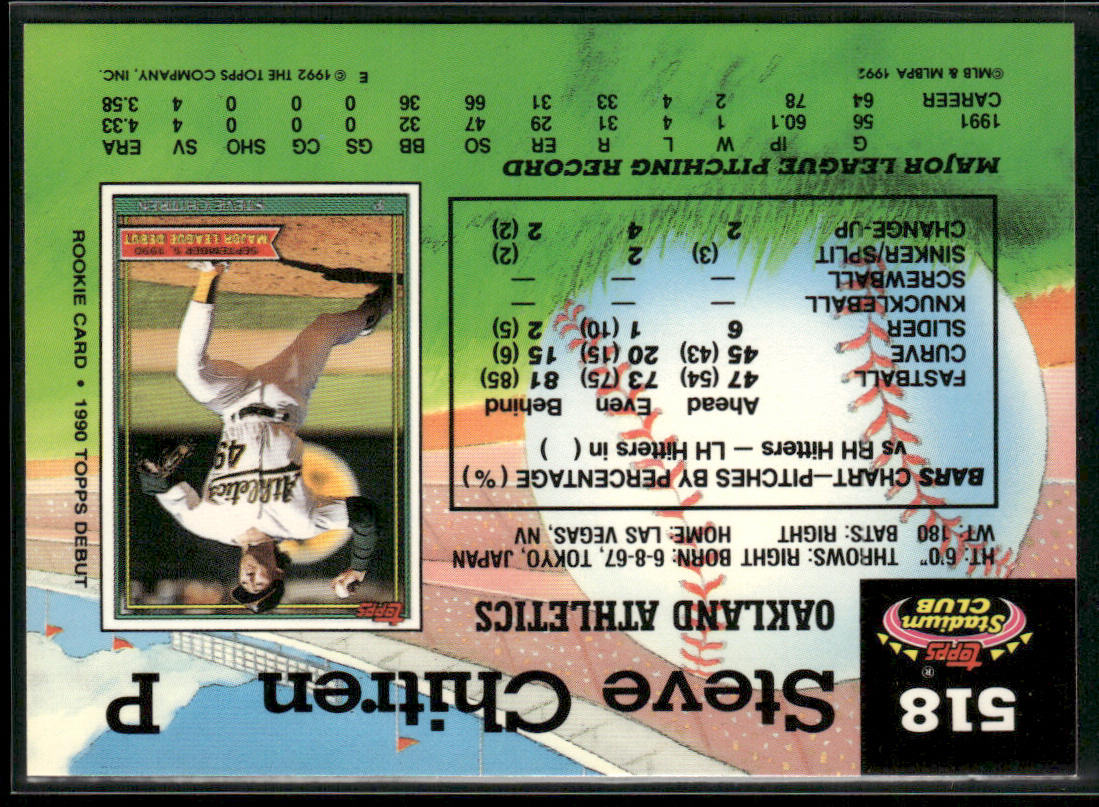Steve Chitren 1992 Stadium Club #518 Oakland Athletics