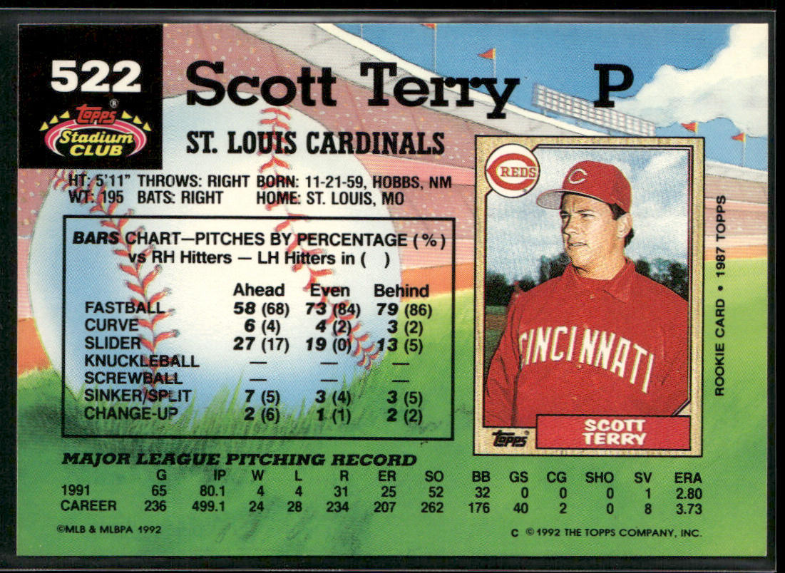 Scott Terry 1992 Stadium Club #522 St. Louis Cardinals