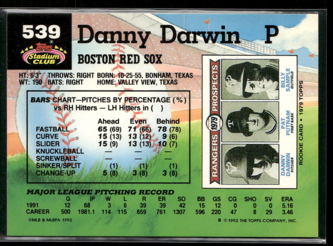 Danny Darwin 1992 Stadium Club #539b Boston Red Sox